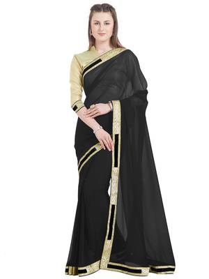 Black embroidered faux georgette saree with blouse 2