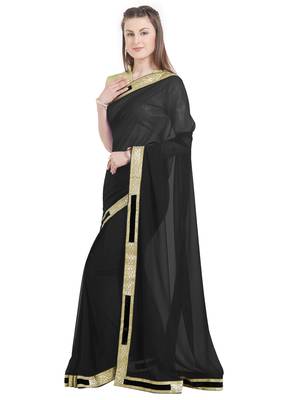 Black embroidered faux georgette saree with blouse 3