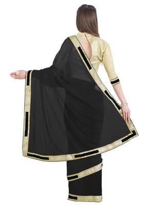 Black embroidered faux georgette saree with blouse 4
