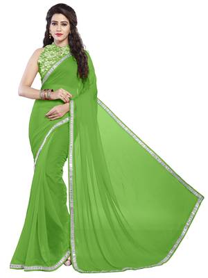 Green embroidered chiffon saree with blouse 1
