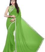 Green embroidered chiffon saree with blouse