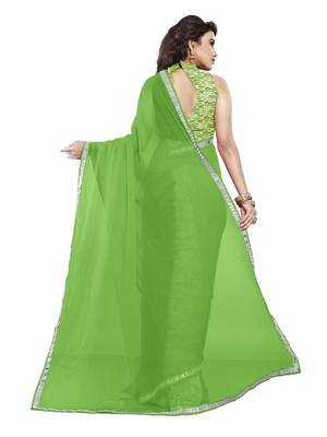 Green embroidered chiffon saree with blouse 4