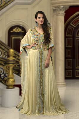 Beige Brasso And Creap Embroidered Islamic Kaftans 1