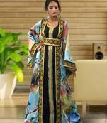 Multi And Black Digital Print And Creap Embroidered Islamic Kaftans