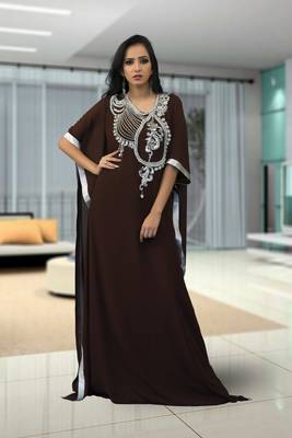 Brown Creap And Georgatte Embroidered Islamic Kaftans 1