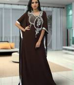 Brown Creap And Georgatte Embroidered Islamic Kaftans