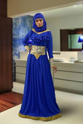 Blue Crap Embroidered Abaya 1
