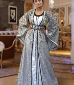 Gray And White Brasso And Creap And Silk Embroidered Islamic Kaftans