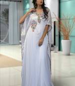 Off White Brasso And Crape And Net Embroidered Islamic Kaftans