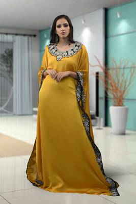 Yellow Satin And Shiffon Embroidered Islamic Kaftans 1