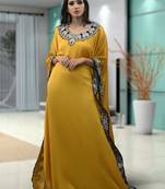 Yellow Satin And Shiffon Embroidered Islamic Kaftans
