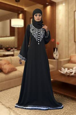 Black Creap And Silk Embroidered Islamic Kaftan 1