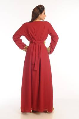 Maroon Embroidered Georgette Islamic Kaftan 2