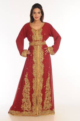 Maroon Embroidered Georgette Islamic Kaftan 1