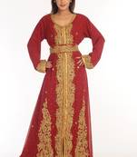 Maroon Embroidered Georgette Islamic Kaftan