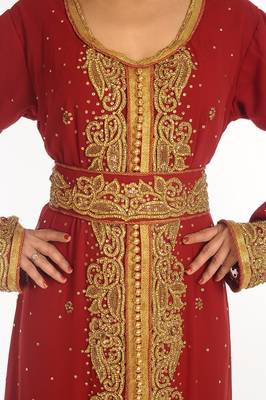 Maroon Embroidered Georgette Islamic Kaftan 3