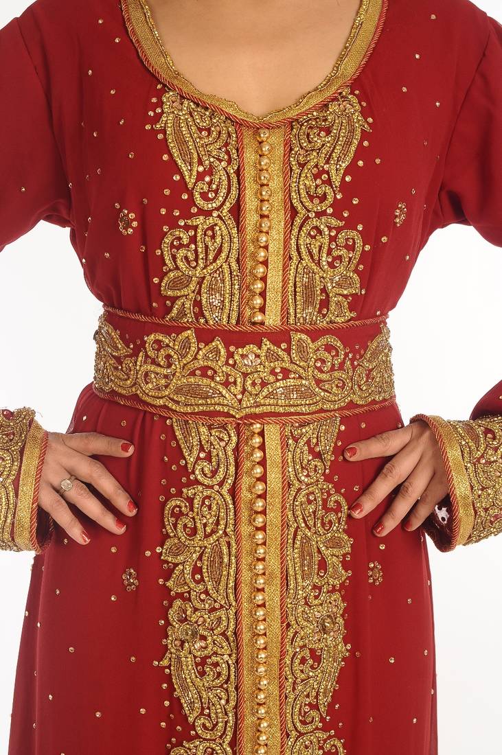 Maroon Embroidered Georgette Islamic Kaftan