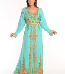 Turquoise Embroidered Georgette Islamic Kaftan