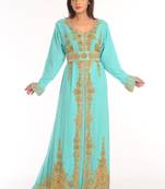 Turquoise Embroidered Georgette Islamic Kaftan