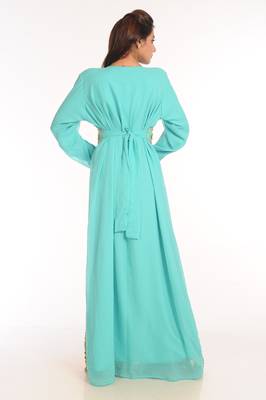 Turquoise Embroidered Georgette Islamic Kaftan 5