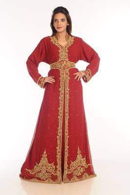 Maroon Embroidered Georgette Islamic Kaftan 1