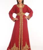 Maroon Embroidered Georgette Islamic Kaftan