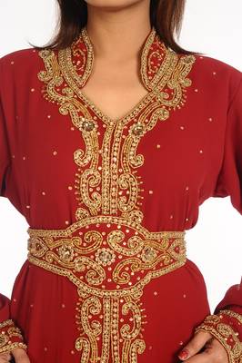Maroon Embroidered Georgette Islamic Kaftan 3