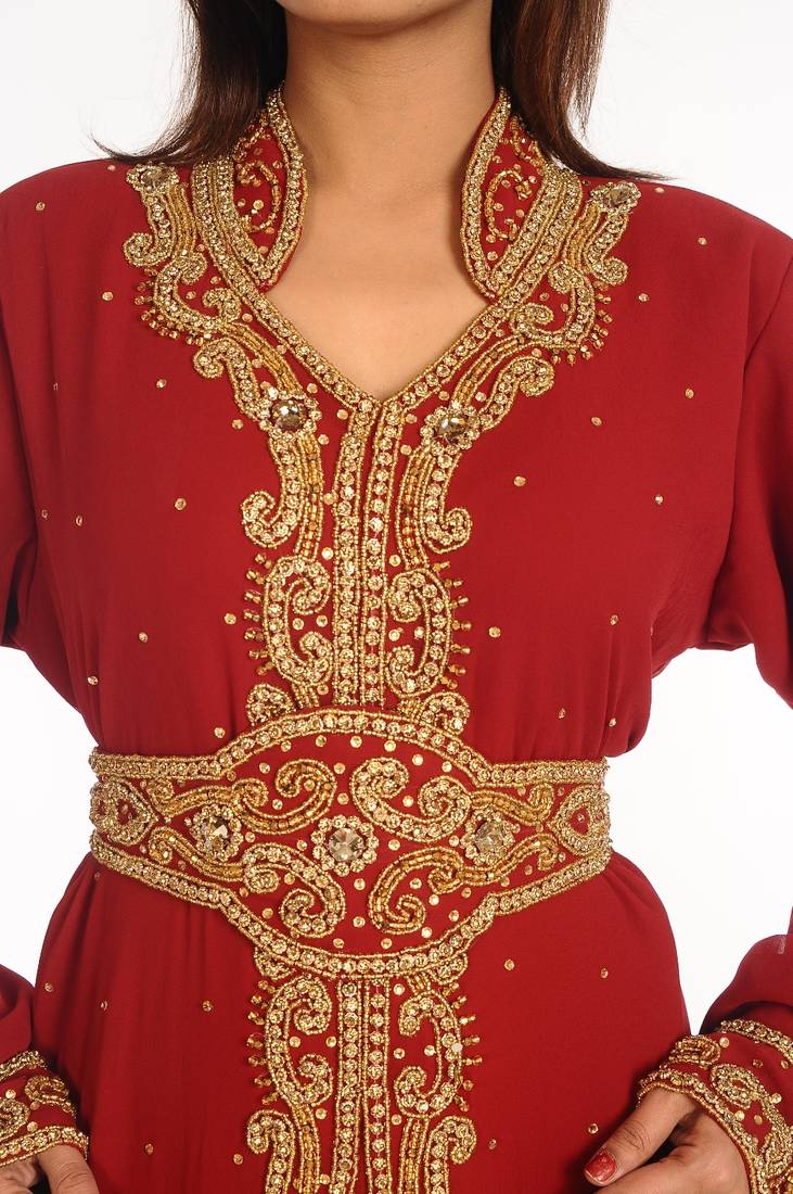 Maroon Embroidered Georgette Islamic Kaftan