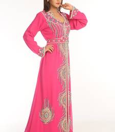 Pink Embroidered Georgette Islamic Kaftan - Mehran Creation - 2655791