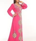 Pink Embroidered Georgette Islamic Kaftan