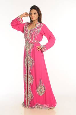 Pink Embroidered Georgette Islamic Kaftan 2