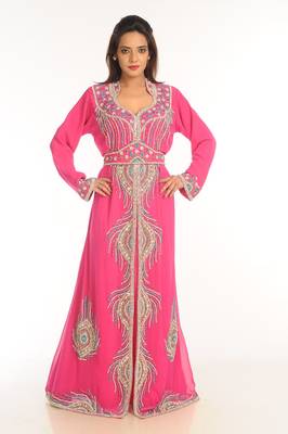 Pink Embroidered Georgette Islamic Kaftan 4