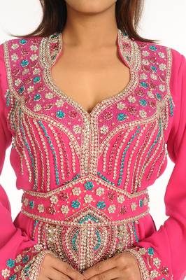Pink Embroidered Georgette Islamic Kaftan 5