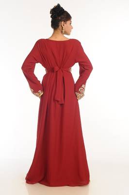 Red Embroidered Georgette Islamic Kaftan 2