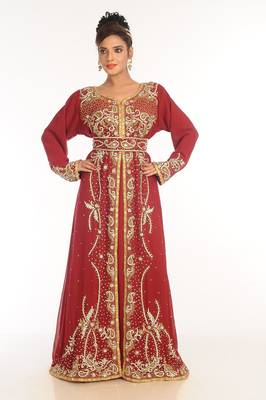 Red Embroidered Georgette Islamic Kaftan 1