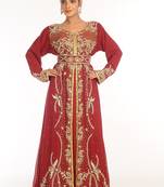 Red Embroidered Georgette Islamic Kaftan