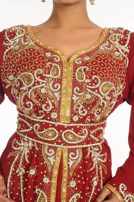Red Embroidered Georgette Islamic Kaftan 3