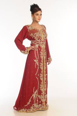 Red Embroidered Georgette Islamic Kaftan 4