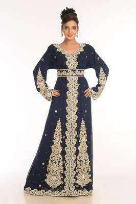 Black Embroidered Georgette Islamic Kaftan 1