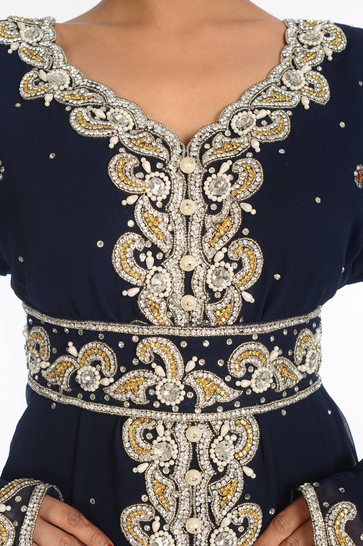 Black Embroidered Georgette Islamic Kaftan