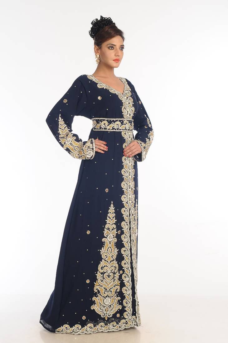 Black Embroidered Georgette Islamic Kaftan