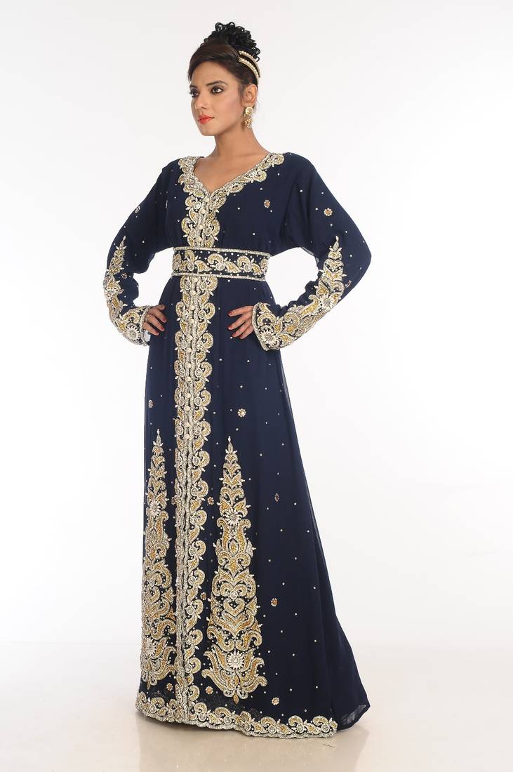 Black Embroidered Georgette Islamic Kaftan