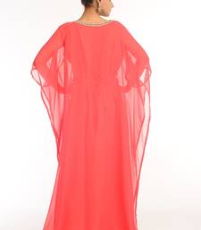 Peach Embroidered Georgette Islamic Kaftan