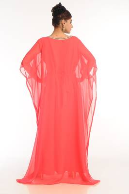 Peach Embroidered Georgette Islamic Kaftan 2