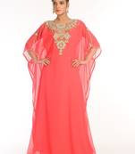 Peach Embroidered Georgette Islamic Kaftan