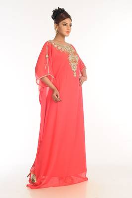 Peach Embroidered Georgette Islamic Kaftan 4
