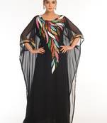 Black Embroidered Georgette Islamic Kaftan