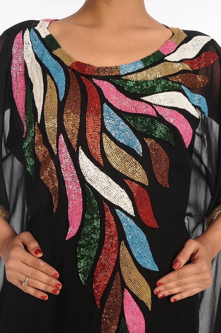 Black Embroidered Georgette Islamic Kaftan