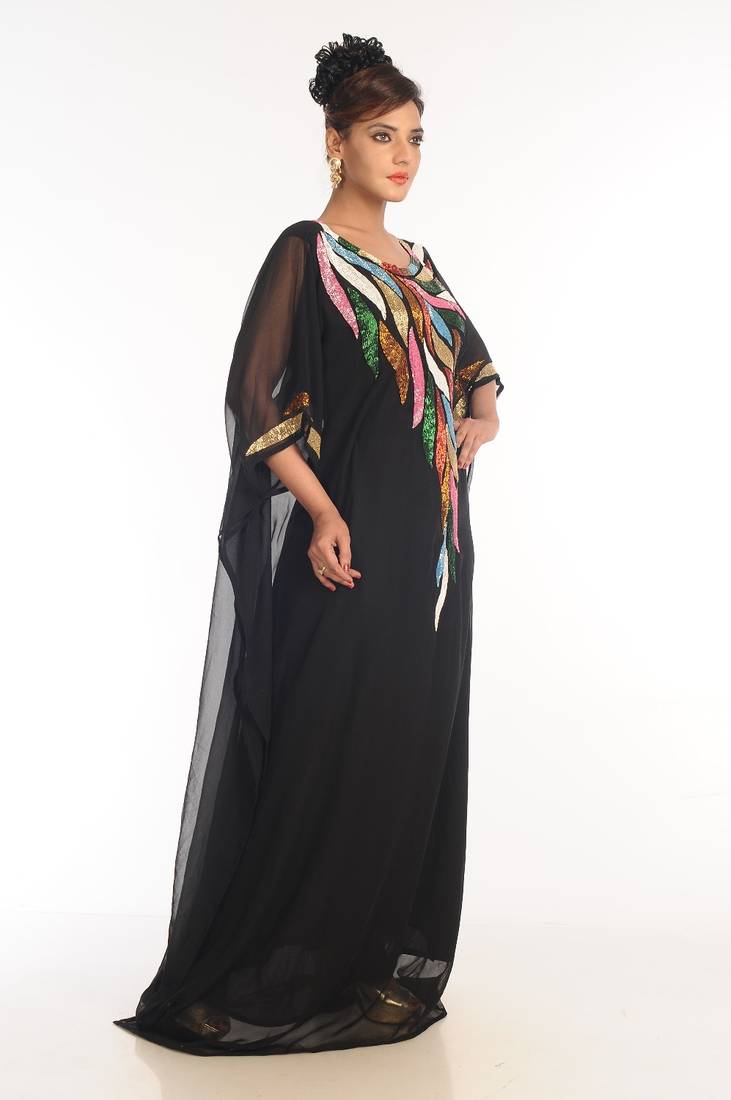 Black Embroidered Georgette Islamic Kaftan