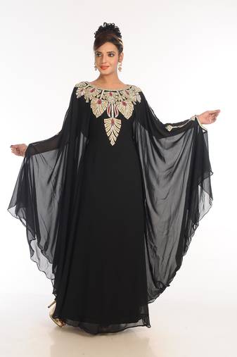 Black Georgette Embroidered Zari Work Kaftan for Women